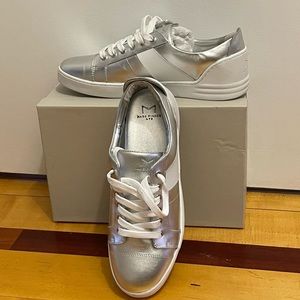 Marc Fisher Silver and white lace up sneakers, size 11